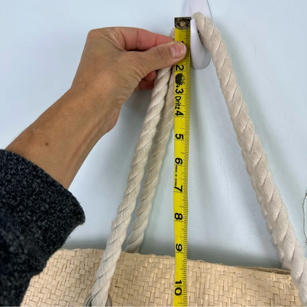 Paper Straw Zipper Tote With Rope Twist Handles Tan and Brown Lined